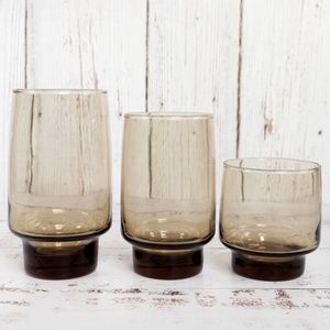 Vintage 1970's Glasses Libbey Tawny Accent Smoke Brown Mixed Set (3) Glassware